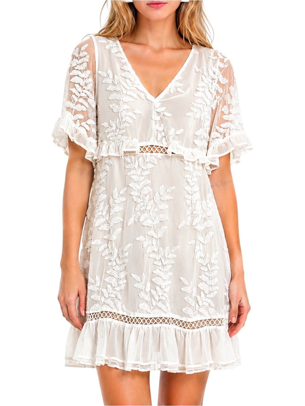 VICI White Flowy Cape Dress Small